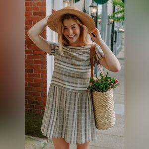 Mod Ref French Stripe Gray Drop Waist Dress Cotton Women’s Size M